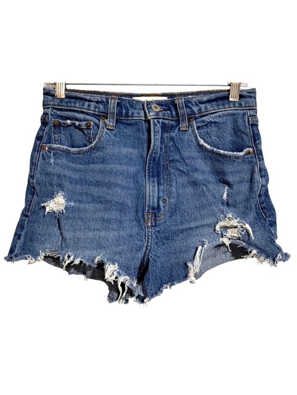 Abercrombie & Fitch Distressed Jean Shorts Womens Size 26 Mom High Rise Blue Den